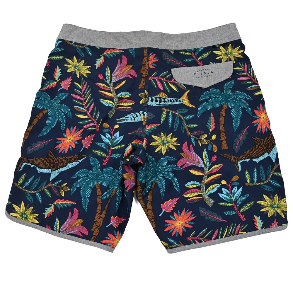 Vissla Board Shorts Coconut Stretch Mens 33 Sharks Floral Beach Swim Surf